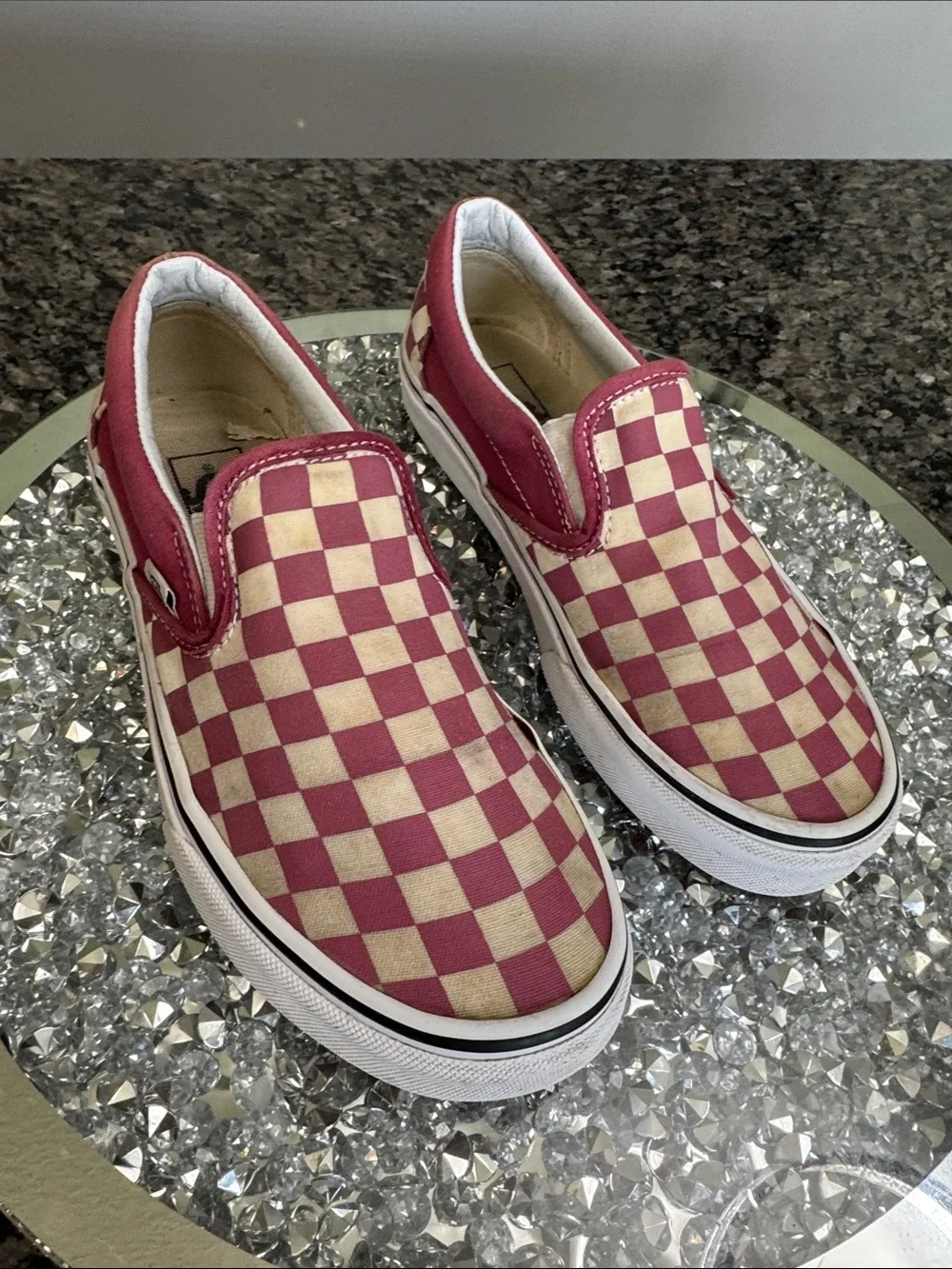 Vans Slip-On Checkerboard Pink and Cream Canvas Loafers